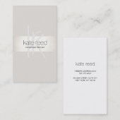 Carte De Visite Chic Monogramme moderne Beige FAUX Silver Stripe (Devant / Derrière)