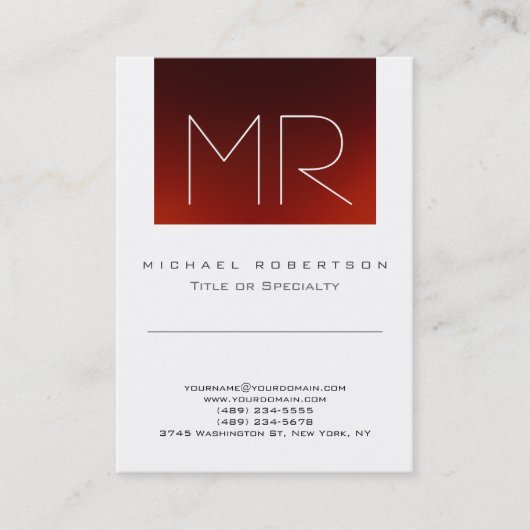 Carte de visite chic monogramme rouge blanc mignon (Devant)