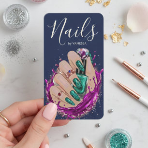 Carte De Visite Chic Nail Art Studio Manucure Artiste Bleu Marine