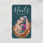 Carte De Visite Chic Nail Art Studio Manucure Artiste Vert Foncé (Devant)