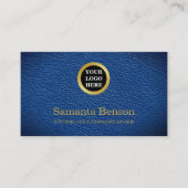 Carte De Visite Chic Navy Leather Professional Round Gold Logo (Devant)