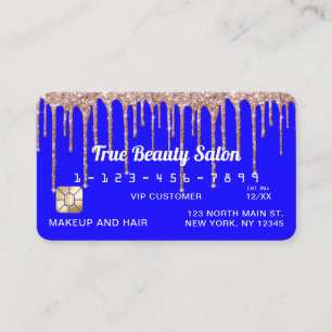 Carte De Visite Chic Neon Blue Rose Gold Parties scintillant Drive