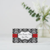 Carte De Visite Chic Noir/Blanc Damassé Ruban Rouge (Debout devant)