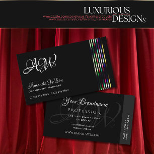 Carte De Visite Chic Noir Couleur Noir Stripes Monogramme