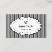 Carte De Visite Chic noir et blanc rayures et bow | Code QR (Devant)