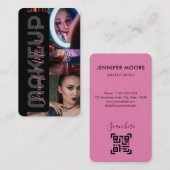 Carte De Visite Chic noir et rose 3 Photos Qr Code Beauté (Devant / Derrière)