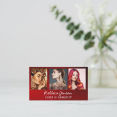 Carte De Visite Chic noir et rouge 3 Photos Qr Code Beauté (Debout devant)
