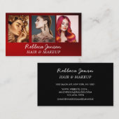 Carte De Visite Chic noir et rouge 3 Photos Qr Code Beauté (Devant / Derrière)