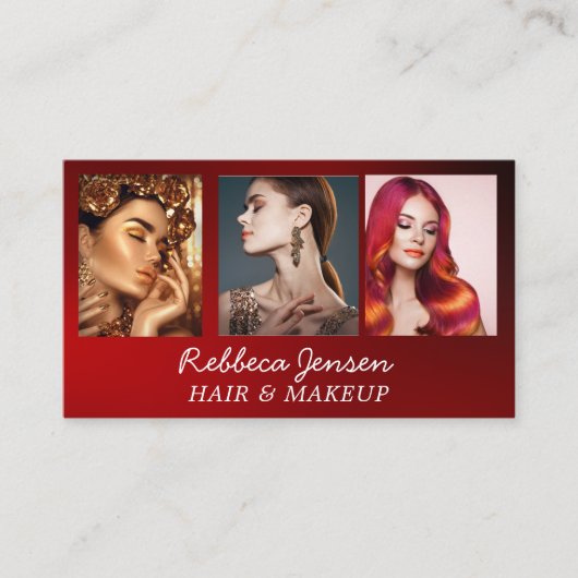Carte De Visite Chic noir et rouge 3 Photos Qr Code Beauté (Devant)