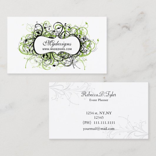 carte de visite chic noir et vert (Devant / Derrière)