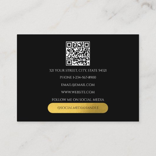 Carte De Visite Chic noir & or Monogramme QR Code (Dos)