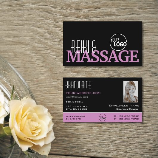 Carte De Visite Chic noir rose blanc simple avec logo et photo
