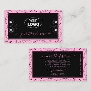Carte De Visite Chic noir rose brillant Diamants Ajouter logo Orna
