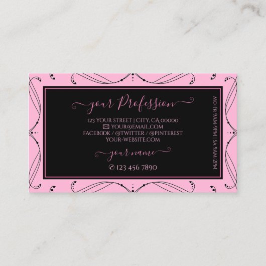 Carte De Visite Chic noir rose brillant Diamants Ajouter logo Orna (Dos)