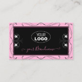 Carte De Visite Chic noir rose brillant Diamants Ajouter logo Orna (Devant)