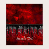 Carte De Visite Chic noir rouge argent parties scintillant gouttes (Extérieur déplié)