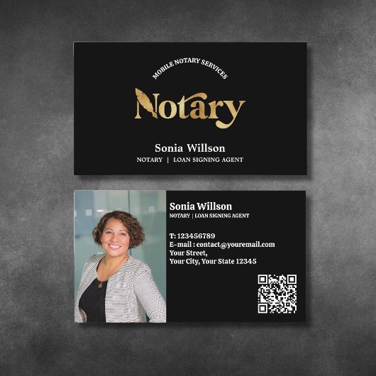 Carte De Visite Chic Notaire Public Prêt Signer Photo QR Code