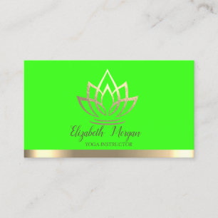 Carte De Visite Chic or Lotus Fleur Yoga Instructeur Green Neon