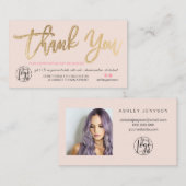 Carte De Visite Chic or script photo logo rose commande merci (Devant / Derrière)
