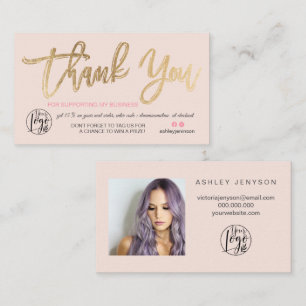 Carte De Visite Chic or script photo logo rose commande merci