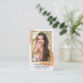 Carte De Visite Chic Orange Aquarelle Faux Gold Headshot Photo (Debout devant)