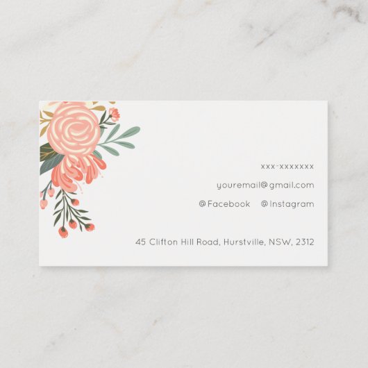 Carte De Visite Chic Orange Blush Turquoise Bleu Vert Ambrosia Flo (Dos)