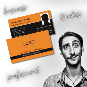 Carte De Visite Chic orange noir avec logo et professionnel photo