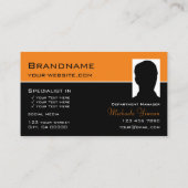 Carte De Visite Chic Orange Noir avec Monogramme et Photo Classiqu (Dos)