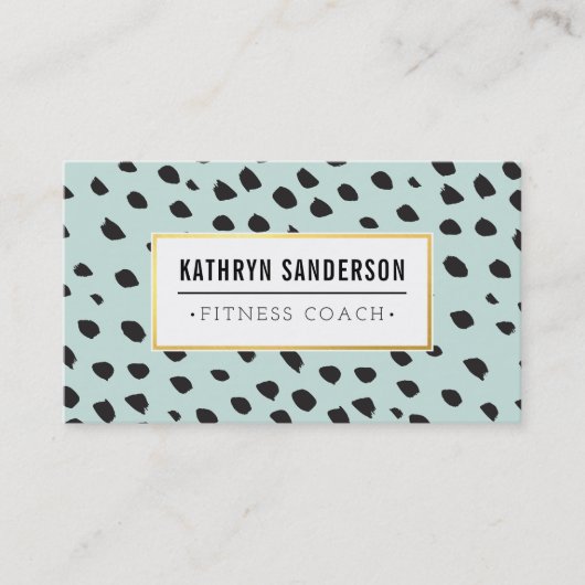 Carte De Visite CHIC paint dabs traits points noir or menthe (Devant)