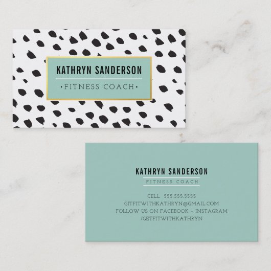 Carte De Visite CHIC paint dabs traits points noir or rose (Devant / Derrière)