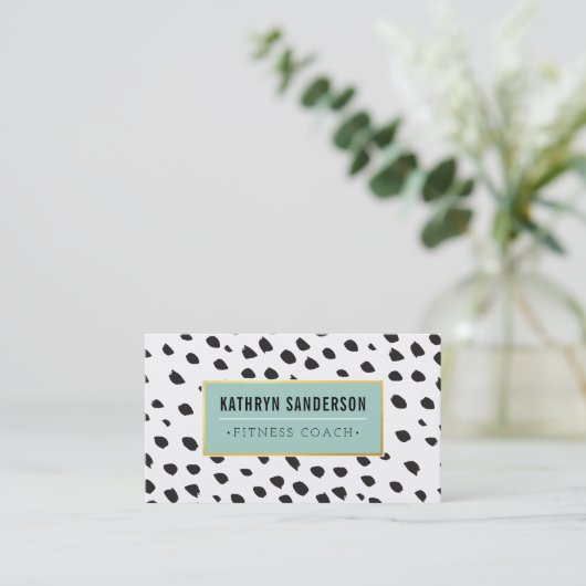 Carte De Visite CHIC paint dabs traits points noir or rose (Debout devant)