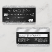 Carte De Visite Chic Parties scintillant Argent Noir Métallo Style (Devant / Derrière)