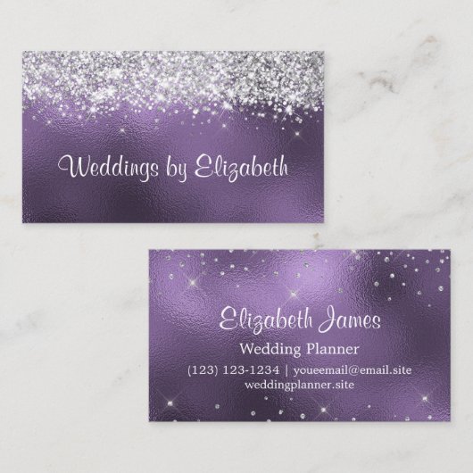 Carte De Visite Chic Parties scintillant argenté Améthyste Foil (Devant / Derrière)