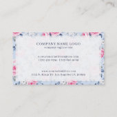 Carte De Visite Chic Pastel Chic Roses Rose Motif Sur Bleu (Dos)