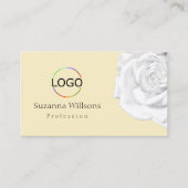 Carte De Visite Chic Peach Beige White Rose avec logo Simple (Devant)