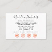 Carte De Visite Chic Peach Mint Succulents avec les icônes des méd (Dos)