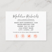 Carte De Visite Chic Peach Mint Succulents avec les icônes des méd (Dos)