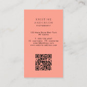 Carte De Visite Chic Peach Ombre Classic Monogramme QR Code (Dos)