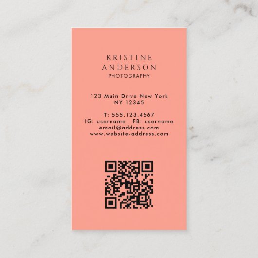 Carte De Visite Chic Peach Ombre Classic Monogramme QR Code (Dos)
