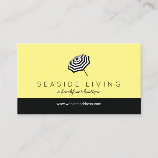 Carte De Visite Chic Plage rayé Parapluie Logo Jaune (Devant)