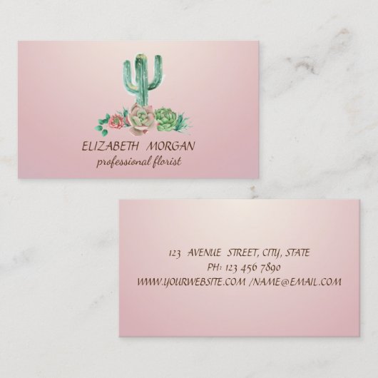 Carte De Visite Chic professionnel Aquarelle Cactus (Devant / Derrière)