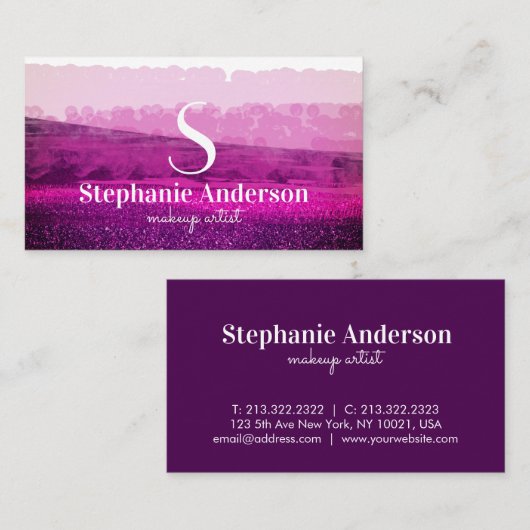 Carte De Visite Chic professionnel Bourgogne et rose Monogramme (Devant / Derrière)