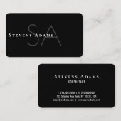 Carte De Visite Chic professionnel noir et blanc Monogramme (Devant / Derrière)