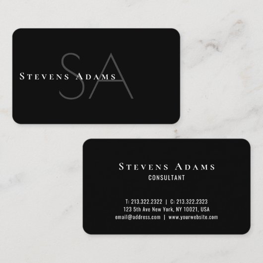 Carte De Visite Chic professionnel noir et blanc Monogramme (Devant / Derrière)