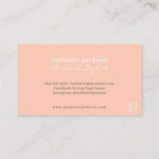 Carte De Visite Chic professionnel simple pêche monogrammed (Dos)