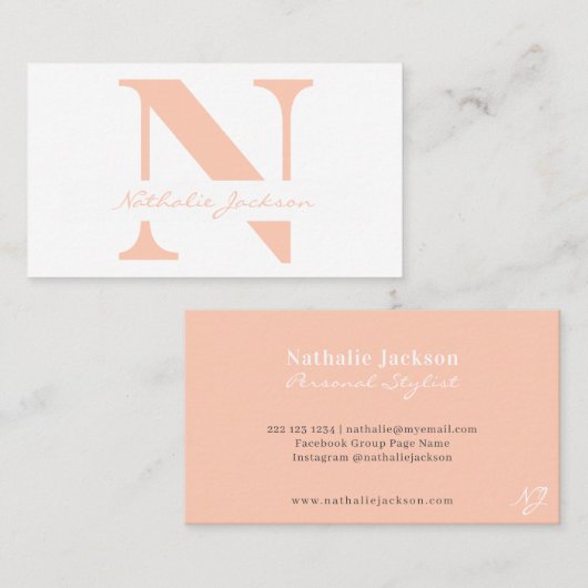 Carte De Visite Chic professionnel simple pêche monogrammed (Devant / Derrière)