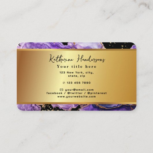 Carte De Visite Chic Purple Agate gold glitter marble Professional (Dos)