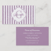 Carte De Visite Chic Purple Painted Stripes Monogramme et nom (Devant / Derrière)