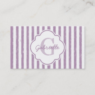 Carte De Visite Chic Purple Painted Stripes Monogramme et nom