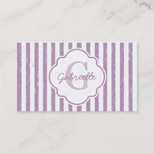 Carte De Visite Chic Purple Painted Stripes Monogramme et nom (Devant)